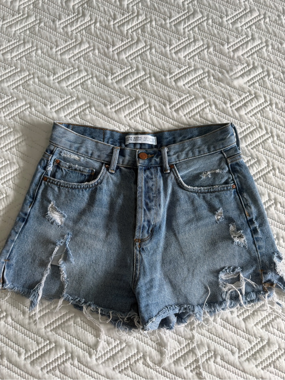 Zara Light Blue Distressed Denim Shorts